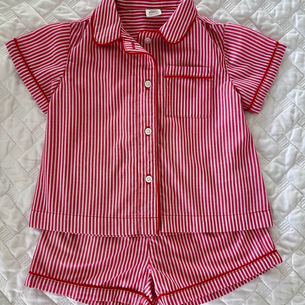 Crewcuts J.Crew Girls’ Short Pajama Set Red & White Stripe - Size XXS (2-3)